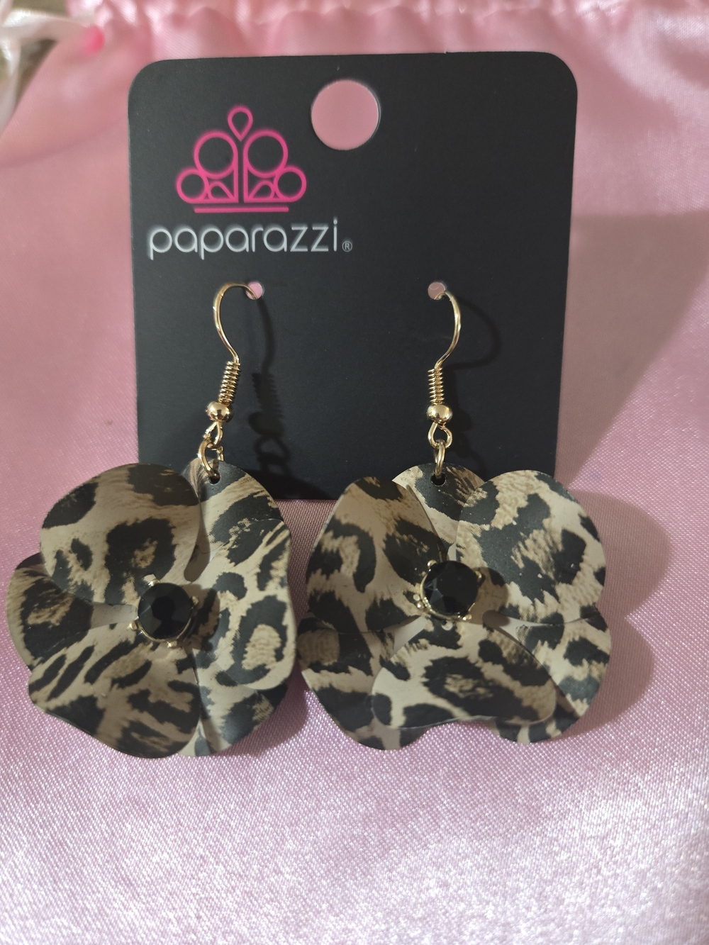paparazzi Gold-Tone Leopard Flower Earrings with Black Center